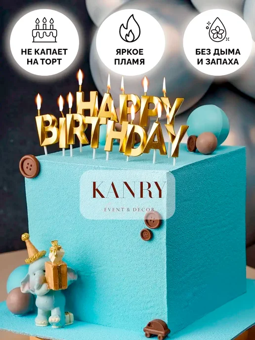 Свечи буквы Happy Birthday золотые, фото 1
