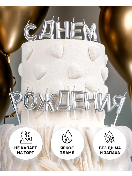 Свечи буквы С Днем Рождения серебряные, фото 1